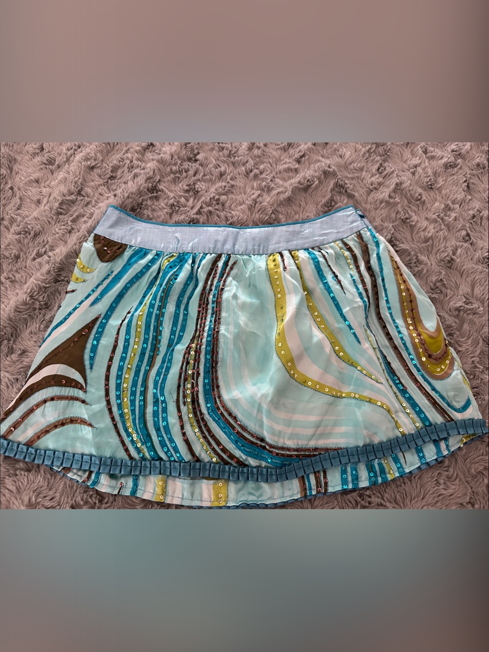 Custo Barcelona Aqua Swirl Mini Skirt with Sequins